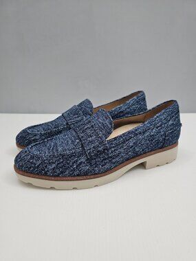 Vionic Cleo Penny Loafers Womens 9 WIDE Dark Blue Acid Wash Denim Lug Sole